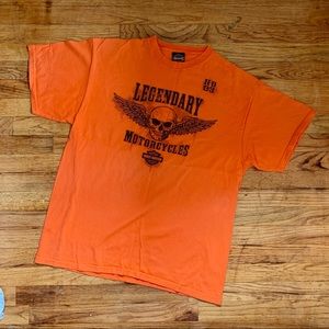 Vintage Harley Davidson T-Shirt Skull Wings Las Vegas Motorcycle Orange Unisex
